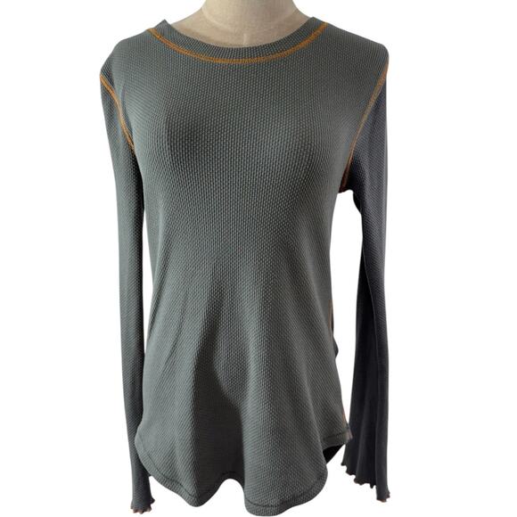 "FREE PEOPLE" Waffle Thermal, Zipper Cuff, Long Sleeve, Army Green,Tween,Grunge - Picture 1 of 10